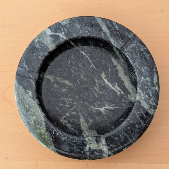 Vintage Mid-Century Green Marble Round Ashtray - Picture 3 of 6